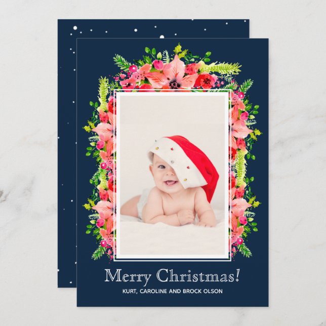 Cartes Pour Fêtes Annuelles Photos de Noël Poinsettias Annonces de naissance (Devant / Derrière)