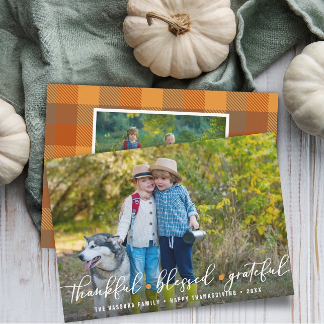 Cartes Pour Fêtes Annuelles Photos de Thanksgiving avec gratitude abondante (Abundant Gratitude Thanksgiving Photos Holiday Card)