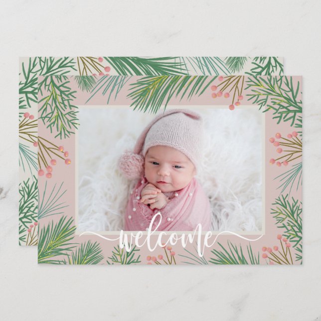 Cartes Pour Fêtes Annuelles Photos d'hiver Annonces de naissance de bébé (Devant / Derrière)