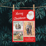 Cartes Pour Fêtes Annuelles Photos du Père Noël Rouge et Blanc Noël<br><div class="desc">Cette carte de vacances photo ludique et festive est prête à être customisée avec trois de vos propres photos et les vôtres du message et dispose d'un schéma de couleurs rouge et blanc avec un graphisme de style rétro Santa Claus à côté du message "Joyeux Noël" en lettres blanches.</div>