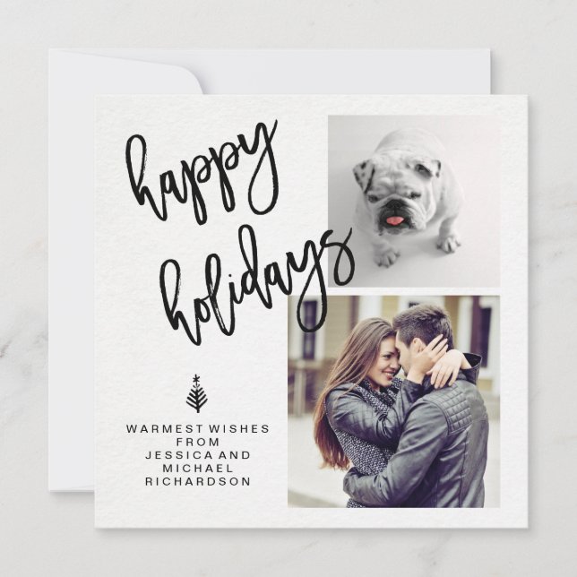 Cartes Pour Fêtes Annuelles Photos et typographie de vacances sur papier aquar (Devant)