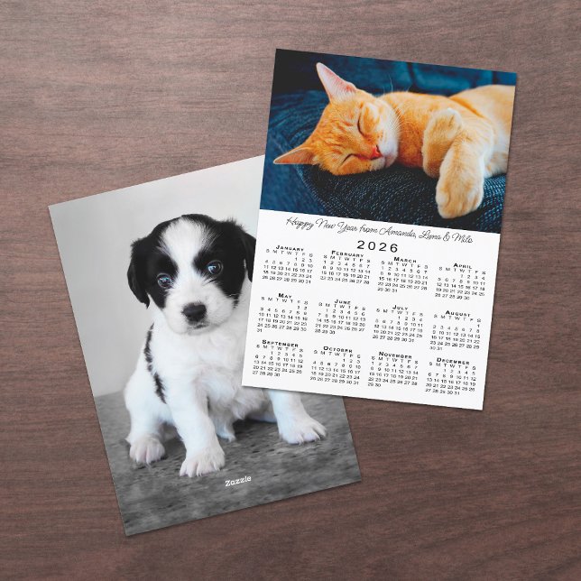 Cartes Pour Fêtes Annuelles Photos Personnalisées Calendrier 2026 Bonne année (Custom Photos 2026 Calendar Happy New Year Holiday Card, front/back)