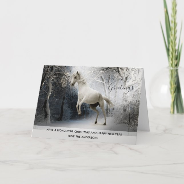Cartes Pour Fêtes Annuelles Photos personnalisées des Noël de neige du Cheval  (Devant)