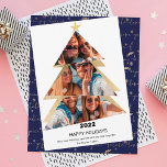 Cartes Pour Fêtes Annuelles Photos Triangles abstraites modernes arbre de Noël<br><div class="desc">Photos Triangles abstrait moderne arbre de Noël et Noël disant motif avec joie,  amour,  croire,  paix,  falalala bleu marine motif avec flocon de neige et mistletoe. Toutes les couleurs sont modifiables.</div>