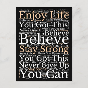 Cartes Pour Fêtes Annuelles Phrases Motivationnelles WordArt Motif Blanc Noir