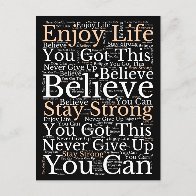 Cartes Pour Fêtes Annuelles Phrases Motivationnelles WordArt Motif Blanc Noir (Devant)