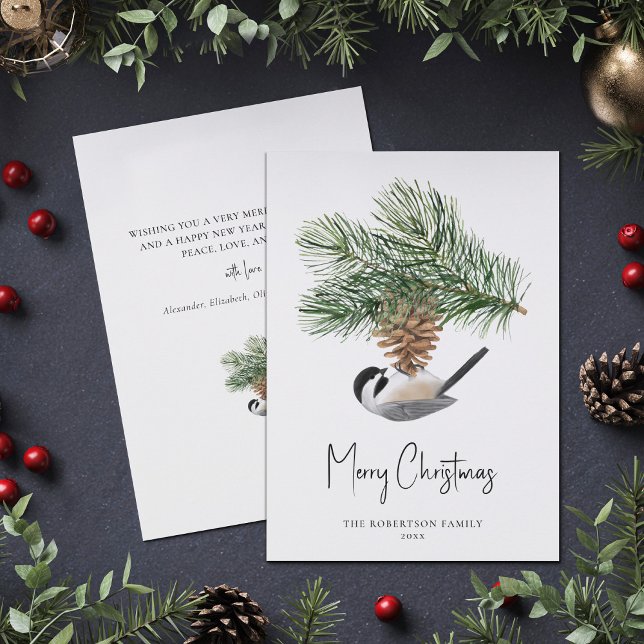 Cartes Pour Fêtes Annuelles Pickadee de Noël Rustique Pine Cône d'hiver (Créateur téléchargé)