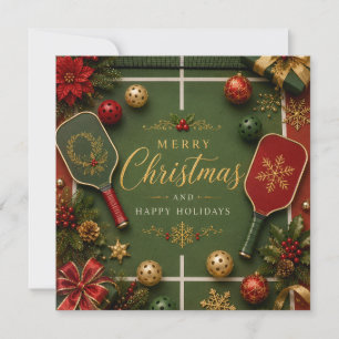 Cartes Pour Fêtes Annuelles Pickleball avec cadre de Noël