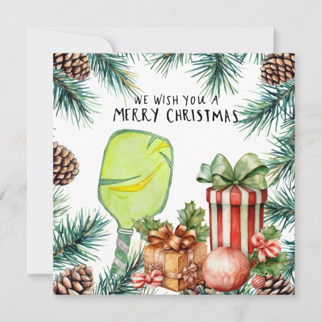 Cartes Pour Fêtes Annuelles Pickleball avec cadre de Noël (Devant)