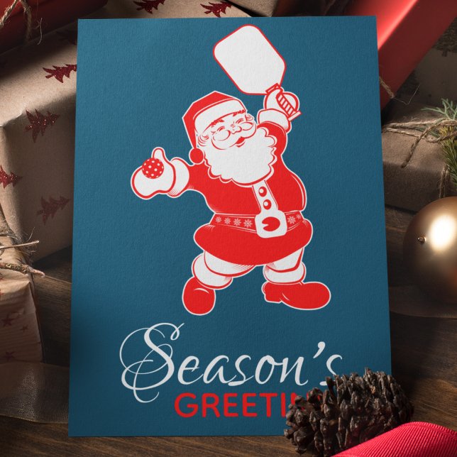 Cartes Pour Fêtes Annuelles Pickleball classique Père Noël Bleu Noël (Créateur téléchargé)