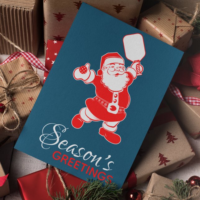 Cartes Pour Fêtes Annuelles Pickleball classique Père Noël photo de Noël bleu (Créateur téléchargé)