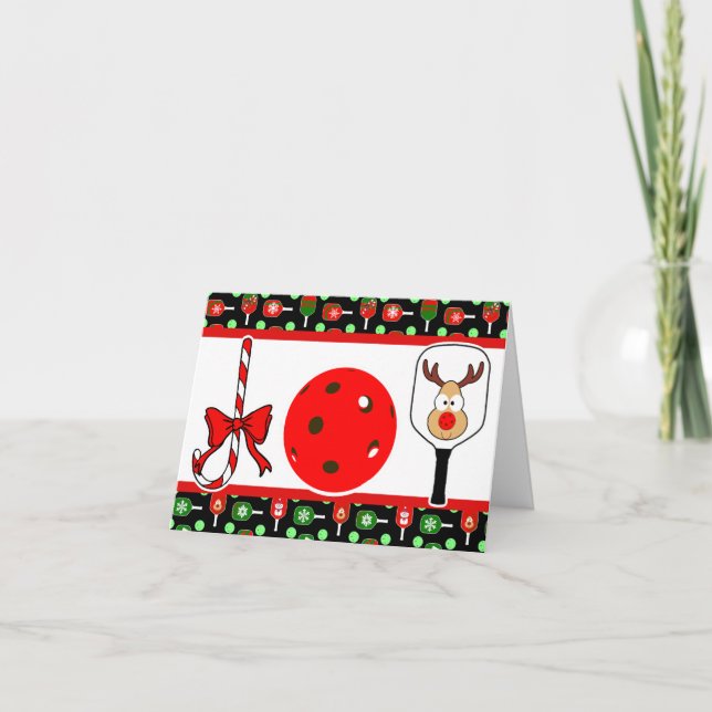 Cartes Pour Fêtes Annuelles Pickleball Joie fête de Noël Rouge Vert sur Noir (Devant)