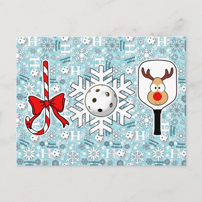 Cartes Pour Fêtes Annuelles Pickleball Joie Noël Ho Ho Ho Snowballs Bleu (Devant)