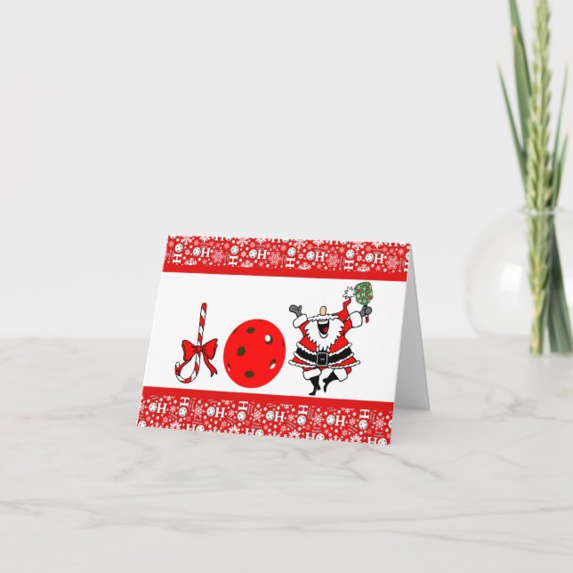 Cartes Pour Fêtes Annuelles Pickleball Joie Noël Rouge et Blanc Père Noël (Devant)