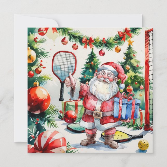 Cartes Pour Fêtes Annuelles Pickleball Noël thème avec le Père Noël (Devant)