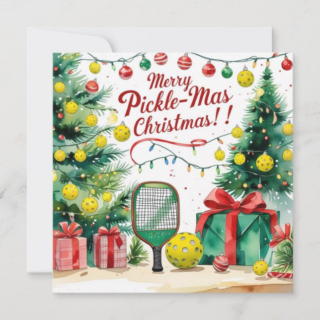 Cartes Pour Fêtes Annuelles Pickleball Noël thème avec le Père Noël (Devant)