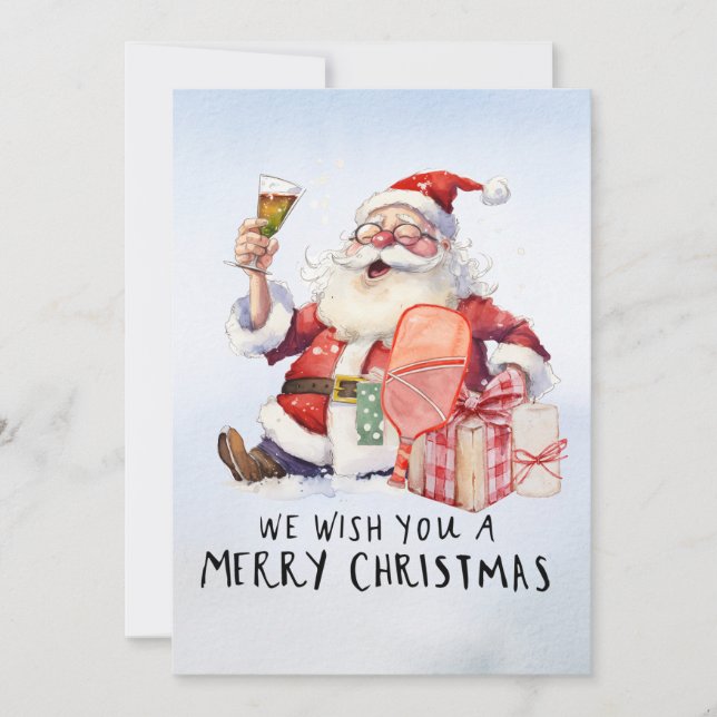 Cartes Pour Fêtes Annuelles Pickleball Noël thème avec le Père Noël (Devant)