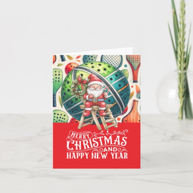 Cartes Pour Fêtes Annuelles Pickleball Noël thème avec le Père Noël (Devant)