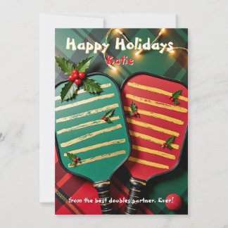 Cartes Pour Fêtes Annuelles Pickleball🎅 Paddle Bells & Holly Smashes
