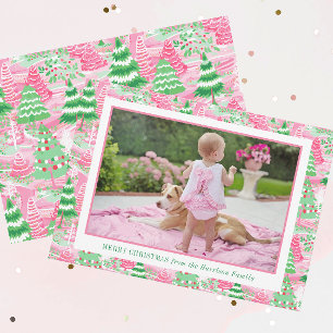 Cartes Pour Fêtes Annuelles Pie rose et vert arbres de Noël Photo