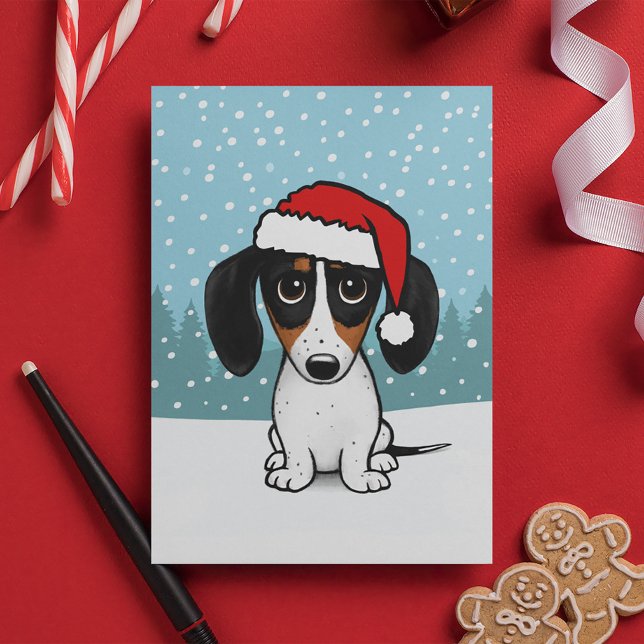 Cartes Pour Fêtes Annuelles Piebald Dachshund Père Noël Cute Wiener Chien Noël (Créateur téléchargé)