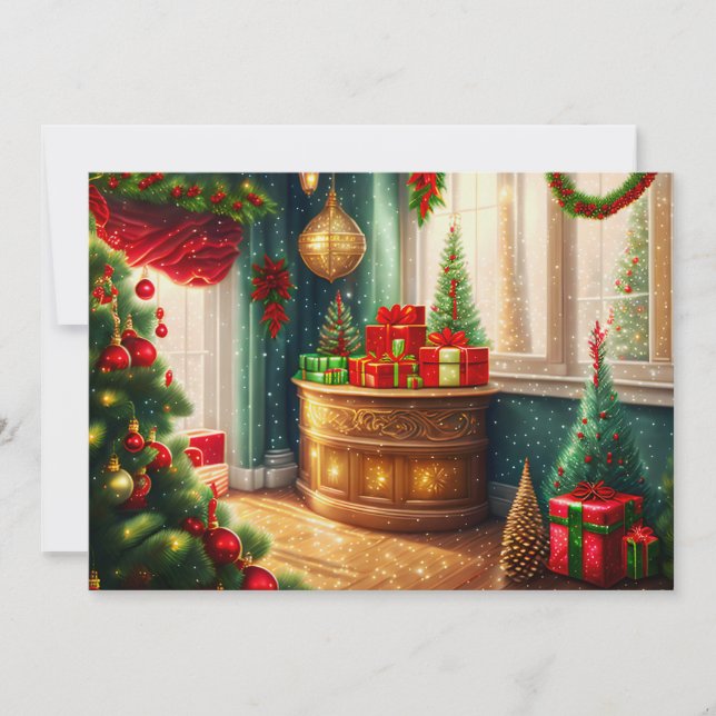 Cartes Pour Fêtes Annuelles Pièce décorée de façon festive, Noël traditionnel (Devant)
