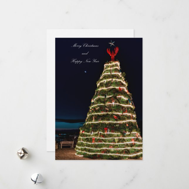 Cartes Pour Fêtes Annuelles Piège de Homard Arbre de Noël Rockland Maine Holid (Devant/Arrière en situation)