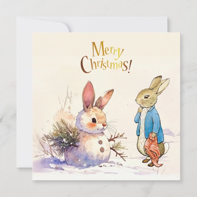 Cartes Pour Fêtes Annuelles Pierre Lapin et magie de lapin de neige (Devant)