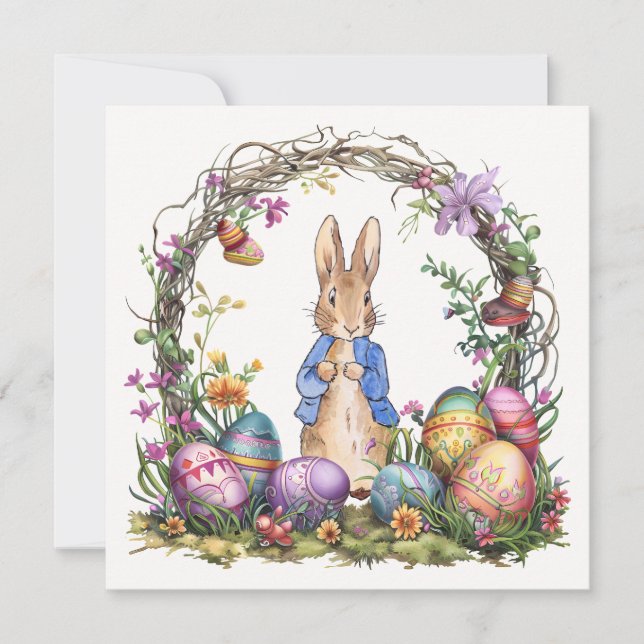 Cartes Pour Fêtes Annuelles Pierre le lapin de Pâques OEufs de Pâques (Devant)