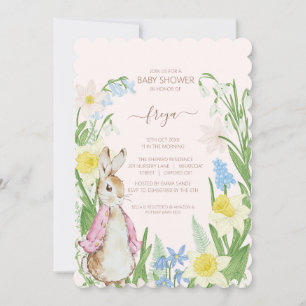 Cartes Pour Fêtes Annuelles Pierre le lapin Printemps fleurit Baby shower rose