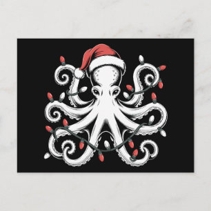 Cartes Pour Fêtes Annuelles Pieuvre de Noël Chapeau du Père Noël Lumières Fête