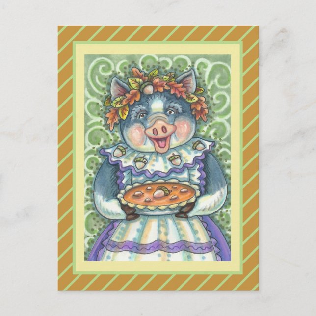 CARTES POUR FÊTES ANNUELLES PIG & ACORN PIE, MERCI FABRIQUÉ AVEC AMOUR (Devant)