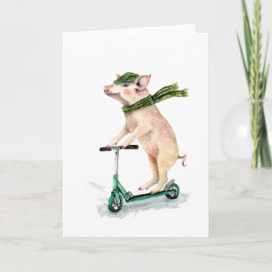 Cartes Pour Fêtes Annuelles Piggy sur scooter