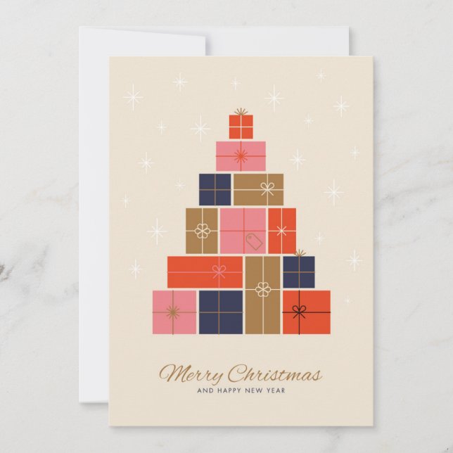 Cartes Pour Fêtes Annuelles Pile cadeau Arbre de Noël (Devant)
