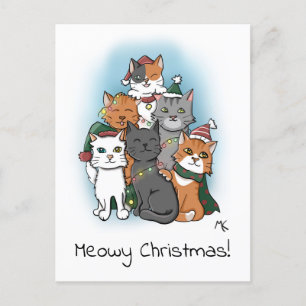 Cartes Pour Fêtes Annuelles Pile de chats de caricature en Casquette de Noël