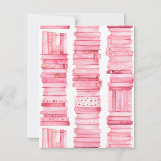 Cartes Pour Fêtes Annuelles Piles de livres à l'aquarelle rose