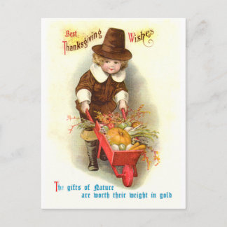 Cartes Pour Fêtes Annuelles Pilgrim Boy Illustration Vintage de Thanksgiving