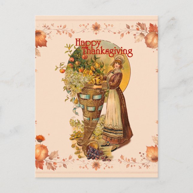 Cartes Pour Fêtes Annuelles Pilgrim Girl Thanksgiving (Devant)