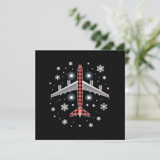 Cartes Pour Fêtes Annuelles Pilote de Noël à carreaux d'avion (Debout devant)