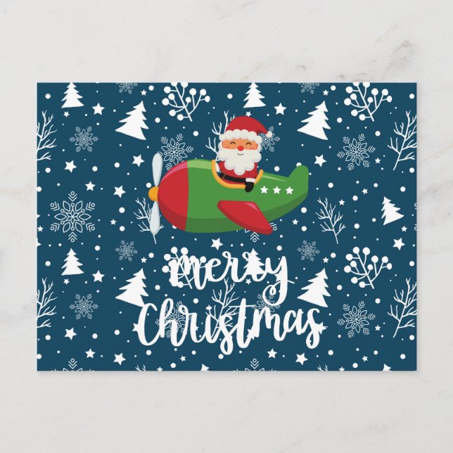 Cartes Pour Fêtes Annuelles Pilote Père Noël volant sur le ciel Joyeux Noël (Devant)