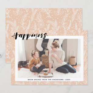 Cartes Pour Fêtes Annuelles Pin Beige Moderne Bouton Simple Script BONHEUR