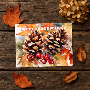 Cartes Pour Fêtes Annuelles Pin d'aquarelle confortable et Berry Thankgiving