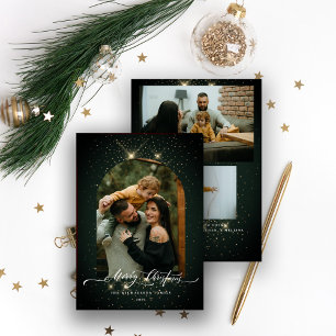 Cartes Pour Fêtes Annuelles Pin d'or 3 photos Joyeux Noël vert Pine d'or