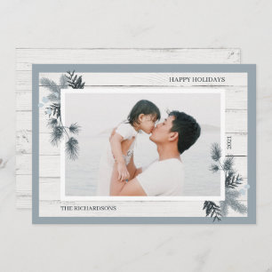 Cartes Pour Fêtes Annuelles Pin festif & Bois blanc rustique Shiplap Photo