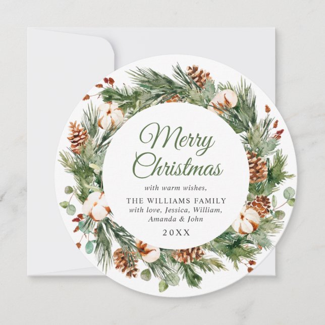 Cartes Pour Fêtes Annuelles Pin Festive cônes Fir Wreath Noël Salutation (Devant)