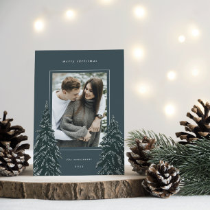 Cartes Pour Fêtes Annuelles Pin neigeux Élégante photo de Noël
