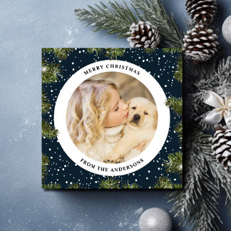 Cartes Pour Fêtes Annuelles Pin neigeux Feuillage bleu Noël Photo