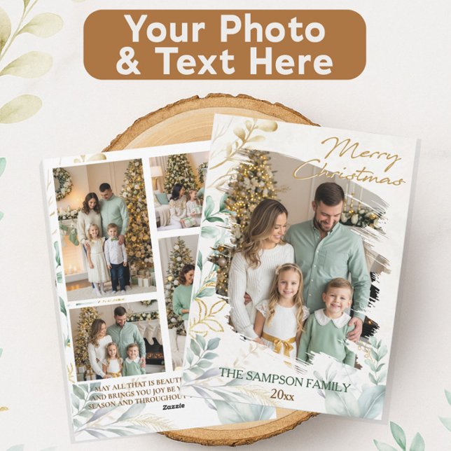 Cartes Pour Fêtes Annuelles Pinceau botanique minimal Collage photo de Noël (Créateur téléchargé)
