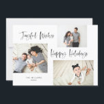 Cartes Pour Fêtes Annuelles Pinceau minimaliste Script 3 Collage Photo Holiday<br><div class="desc">Cette année,  réjouissez-vous avec cette carte de collage photo moderne et festive. Avec trois de vos photos,  avec un script brossé moderne.</div>