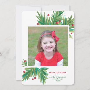 Cartes Pour Fêtes Annuelles Pine & Berries Aquarelle Noël